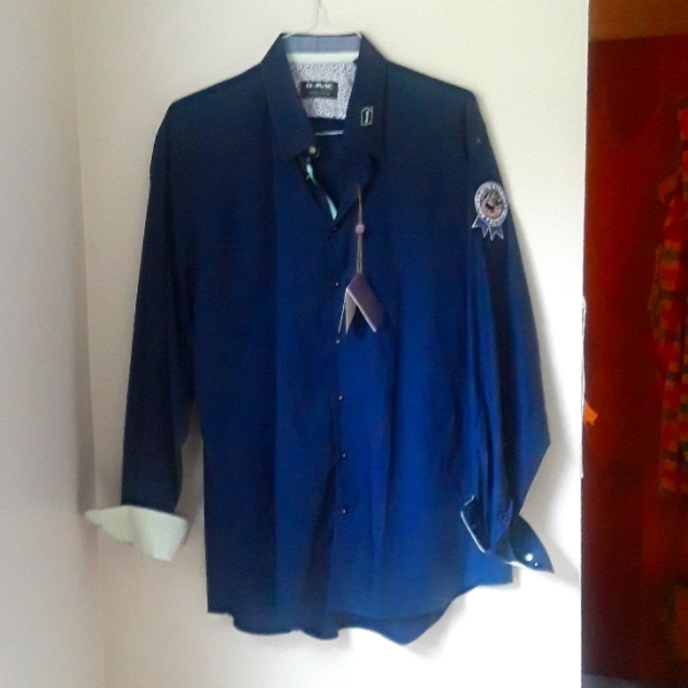 🇹🇷 Men's  XXL 100% Cotton Shirt. Made in Turkey. Navy. NWT💥